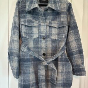 Tahari Blue and White Plaid Utility Jacket